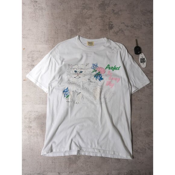 Vintage 90s Perfect in Every Way Cute Cat Graphic T - Picture 1 of 2